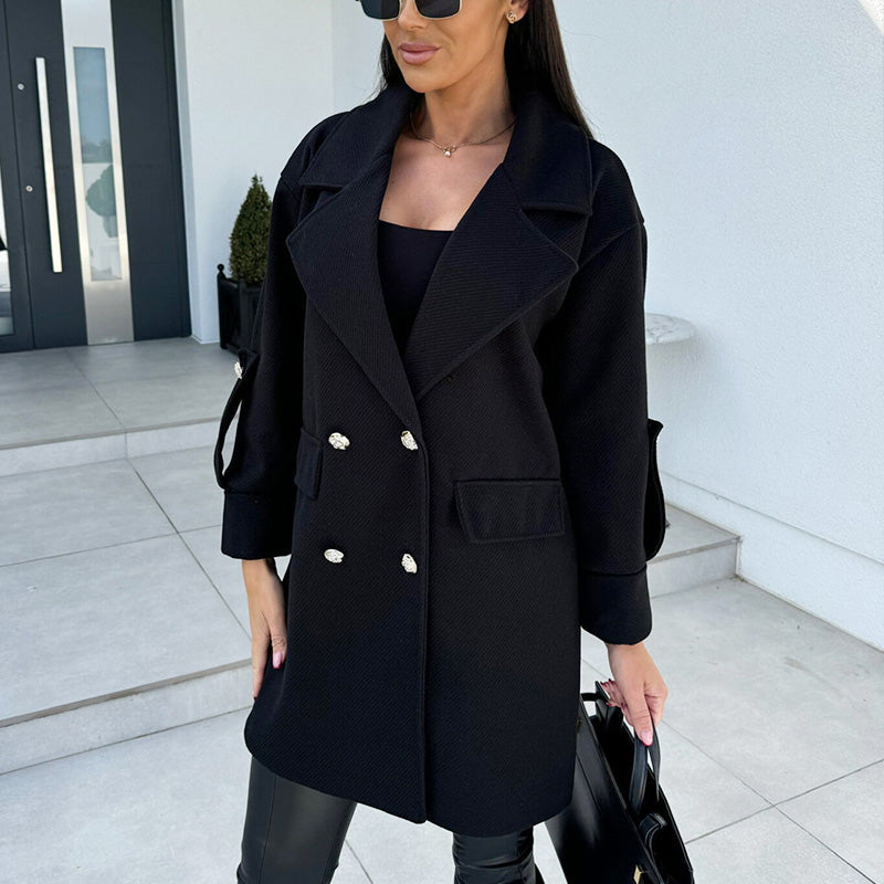 Women's Solid Color Double Breasted Coat pentagow