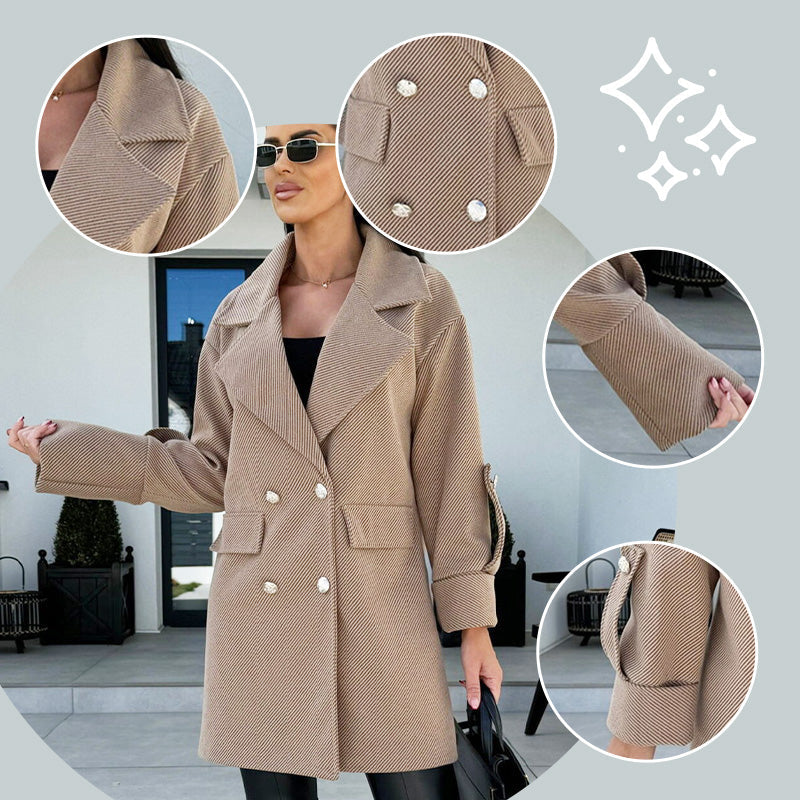 Women's Solid Color Double Breasted Coat pentagow