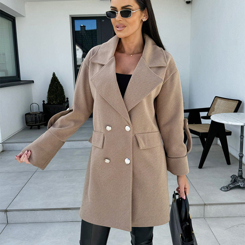 Women's Solid Color Double Breasted Coat pentagow