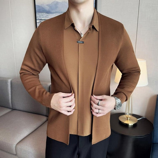 Men's Casual Solid Color Faux 2-Piece Top pentagow