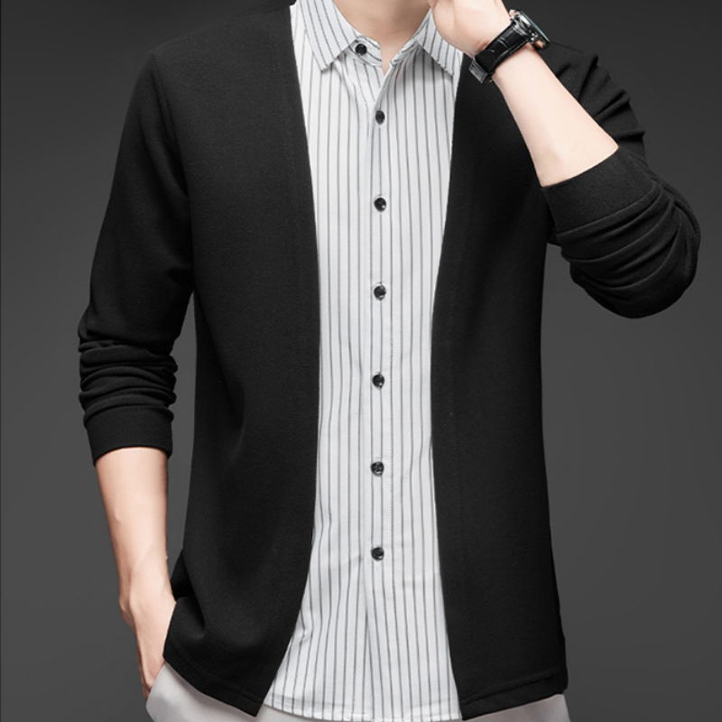 Men's Fake Two-Piece Striped Long-Sleeved Sweater pentagow