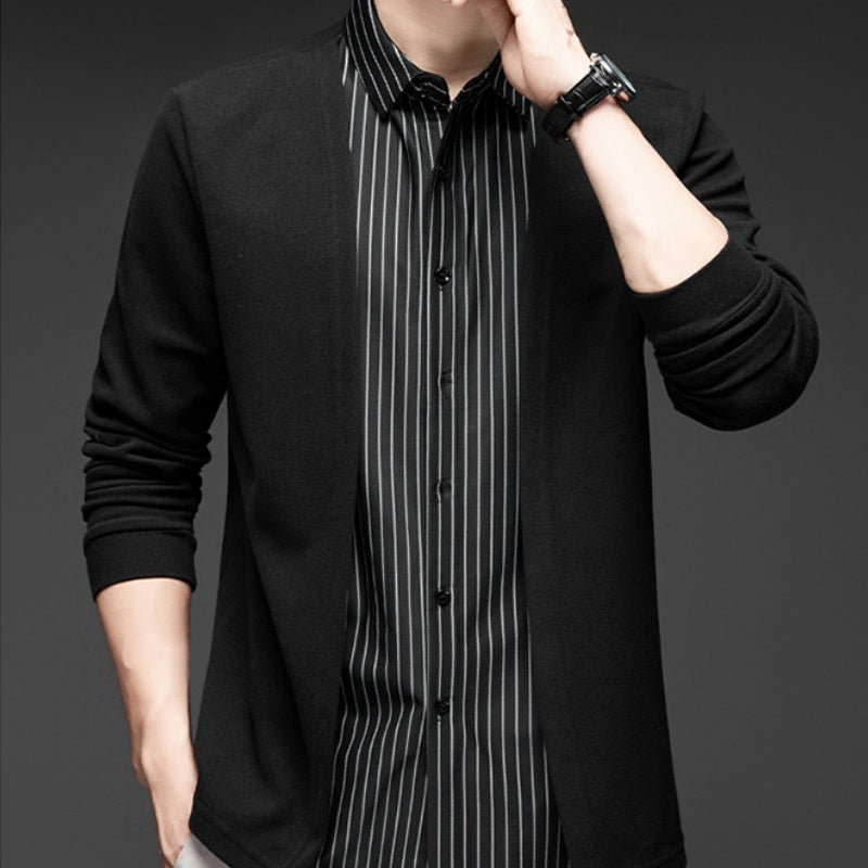 Men's Fake Two-Piece Striped Long-Sleeved Sweater pentagow