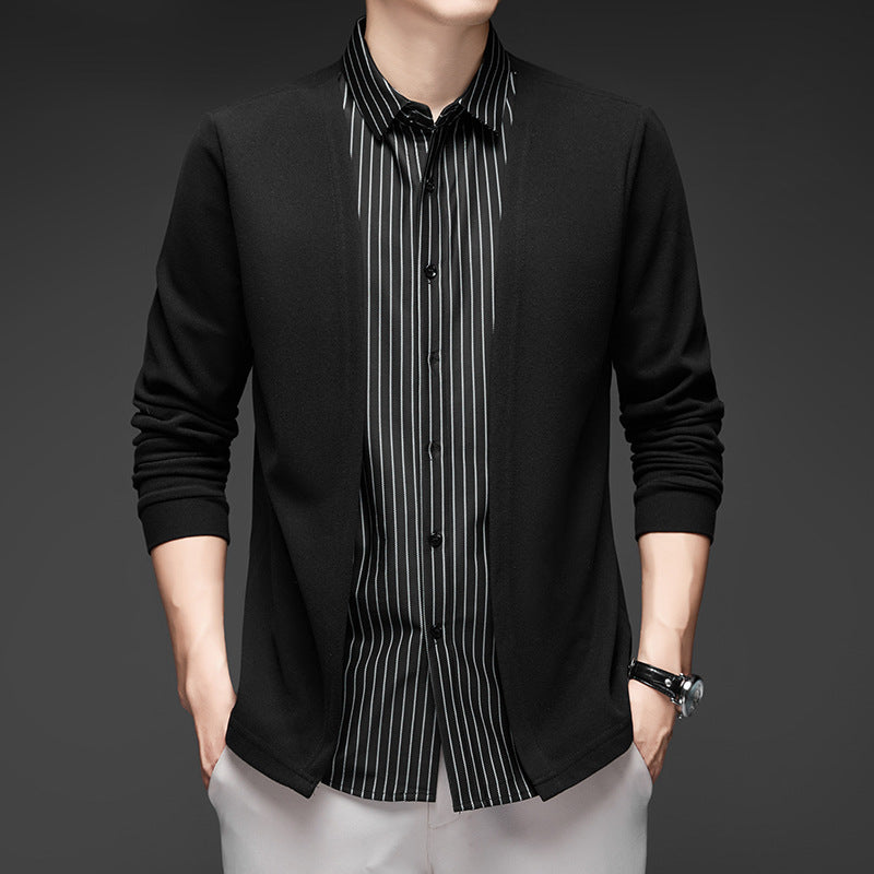 Men's Fake Two-Piece Striped Long-Sleeved Sweater pentagow