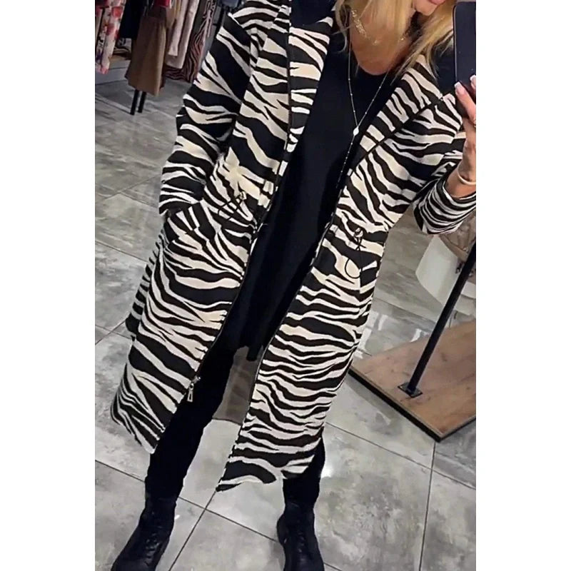 Women's Trendy Zebra & Leopard Pattern Coat pentagow