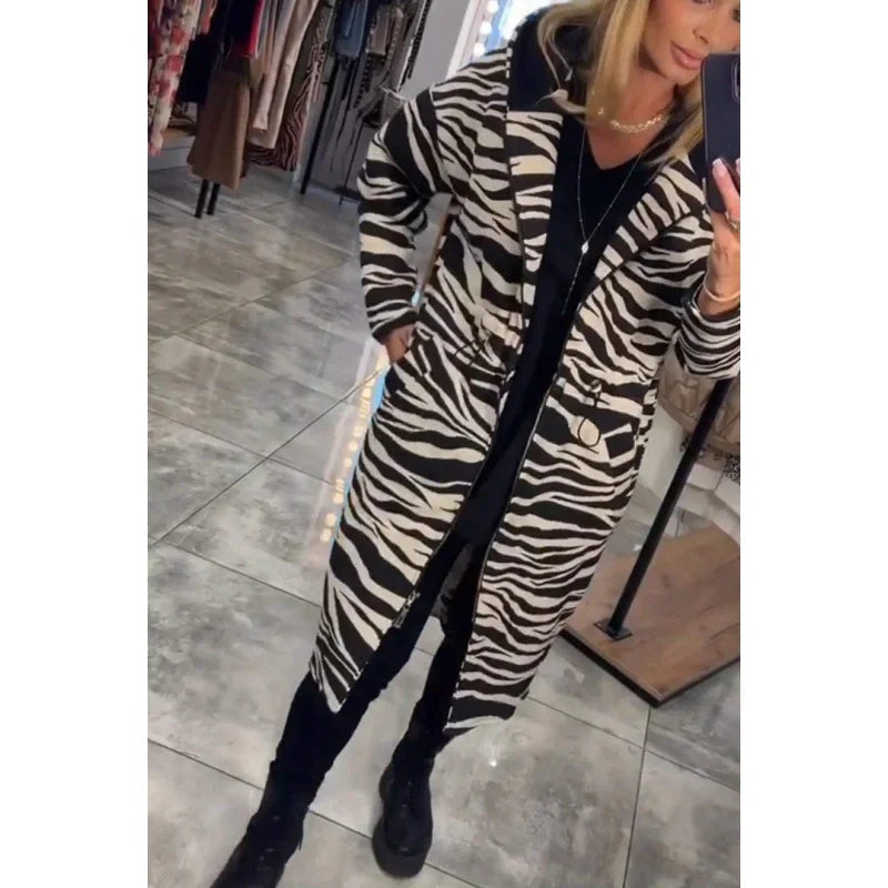 Women's Trendy Zebra & Leopard Pattern Coat pentagow