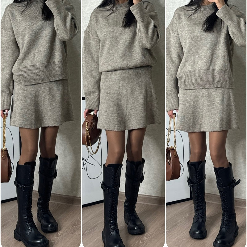 2-Piece Sweater Set: Long-Sleeve Top & Mini Skirt pentagow