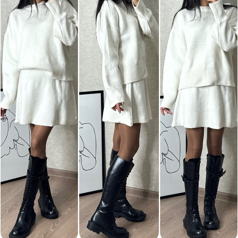 2-Piece Sweater Set: Long-Sleeve Top & Mini Skirt pentagow