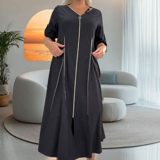 Women's Fashion Zipper Front Long Dress pentagow