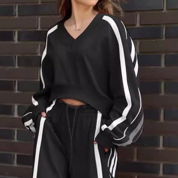 V-Neck Sweatshirt & Wide-Leg Pants 2-Piece Set pentagow