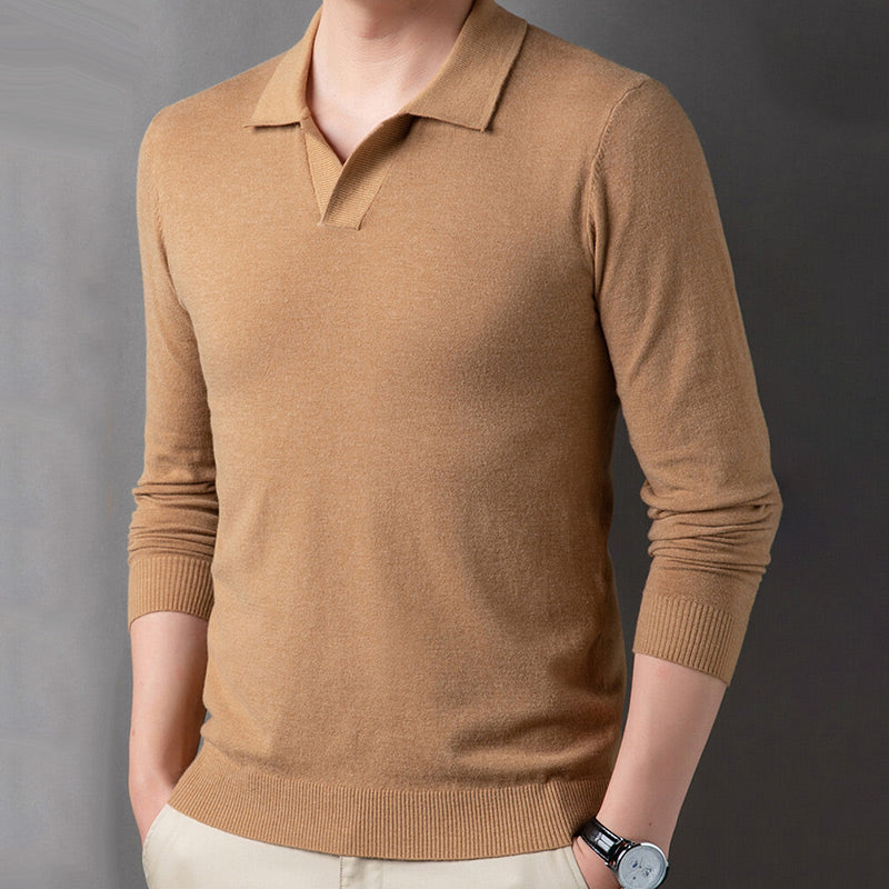 Men's Soft Pullover Sweater with Lapel Collar pentagow