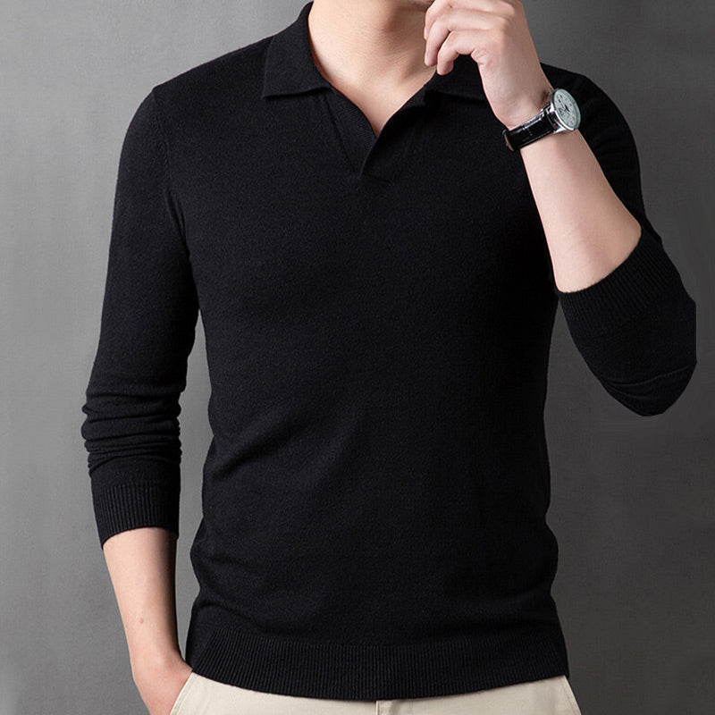 Men's Soft Pullover Sweater with Lapel Collar pentagow