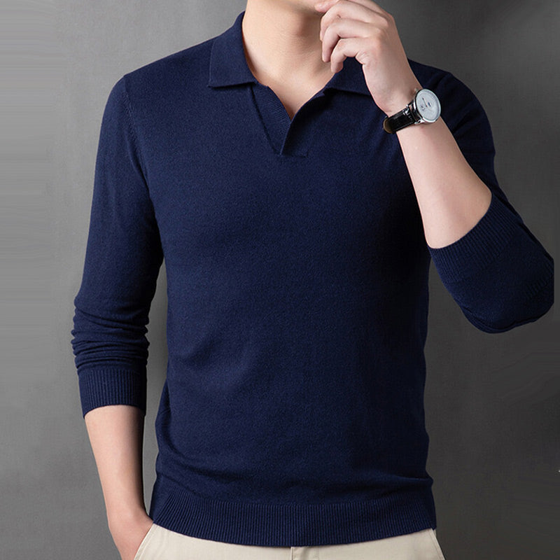 Men's Soft Pullover Sweater with Lapel Collar pentagow