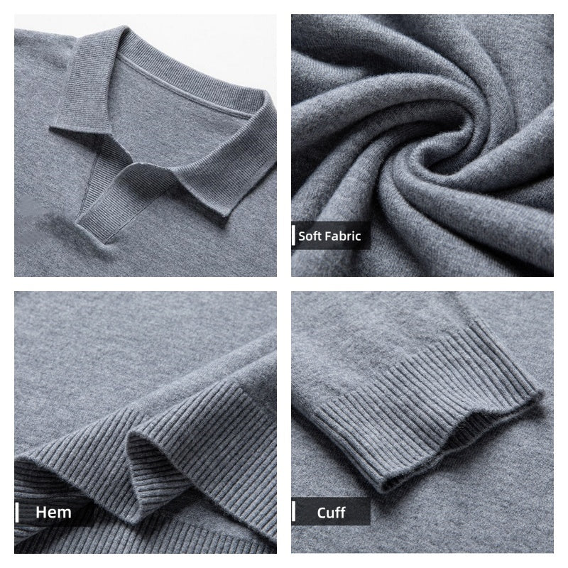 Men's Soft Pullover Sweater with Lapel Collar pentagow