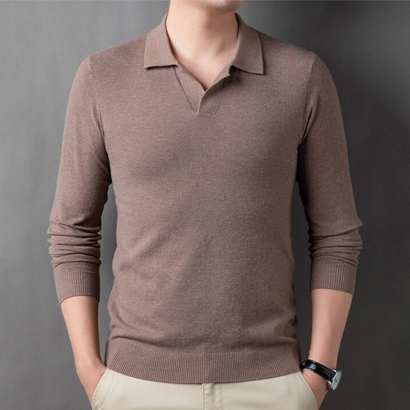 Men's Soft Pullover Sweater with Lapel Collar pentagow