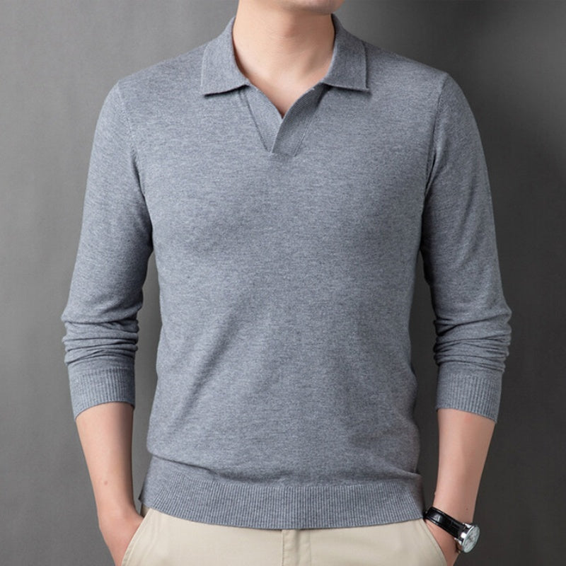 Men's Soft Pullover Sweater with Lapel Collar pentagow