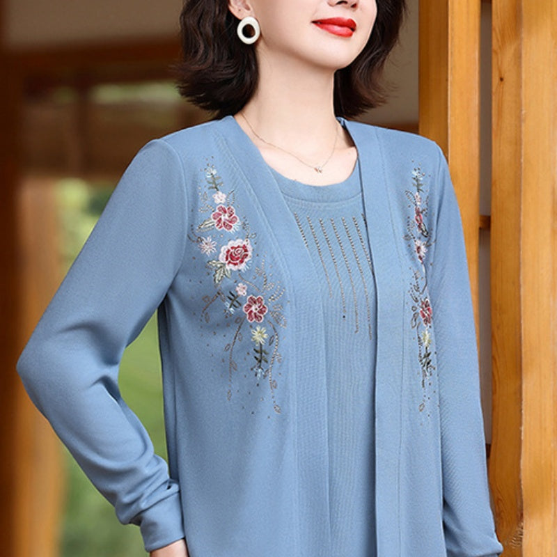 Women's Chic Embroidered Long-Sleeve Knit Top pentagow