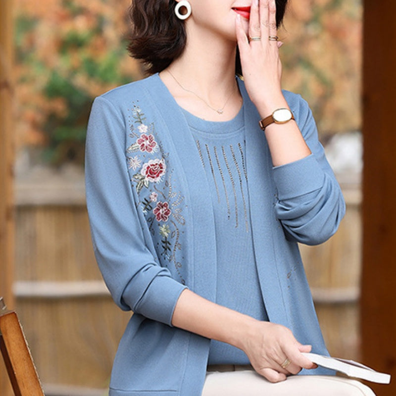 Women's Chic Embroidered Long-Sleeve Knit Top pentagow