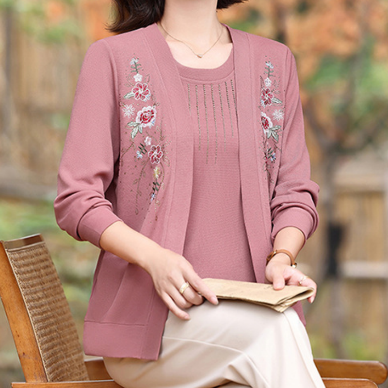 Women's Chic Embroidered Long-Sleeve Knit Top pentagow