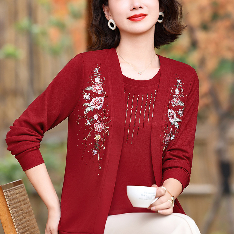 Women's Chic Embroidered Long-Sleeve Knit Top pentagow