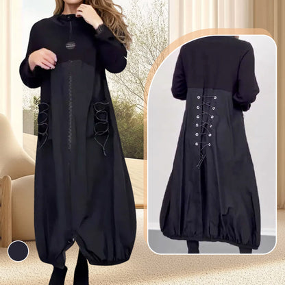 Mockneck Long Sleeve Dress with Drawstring pentagow