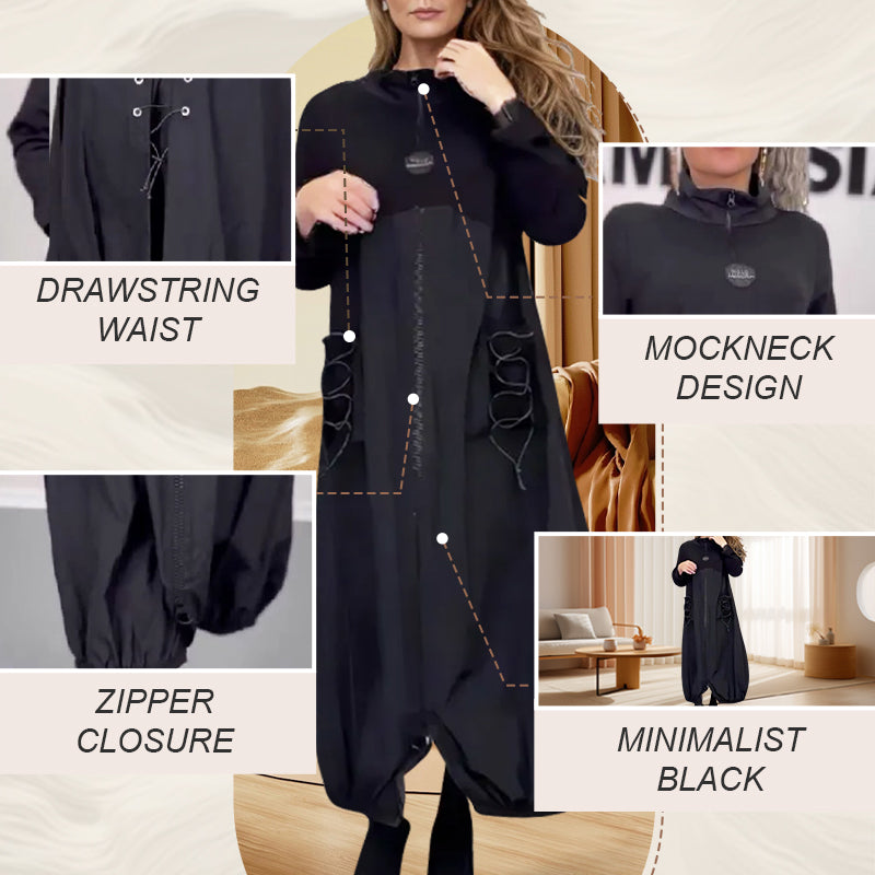 Mockneck Long Sleeve Dress with Drawstring pentagow