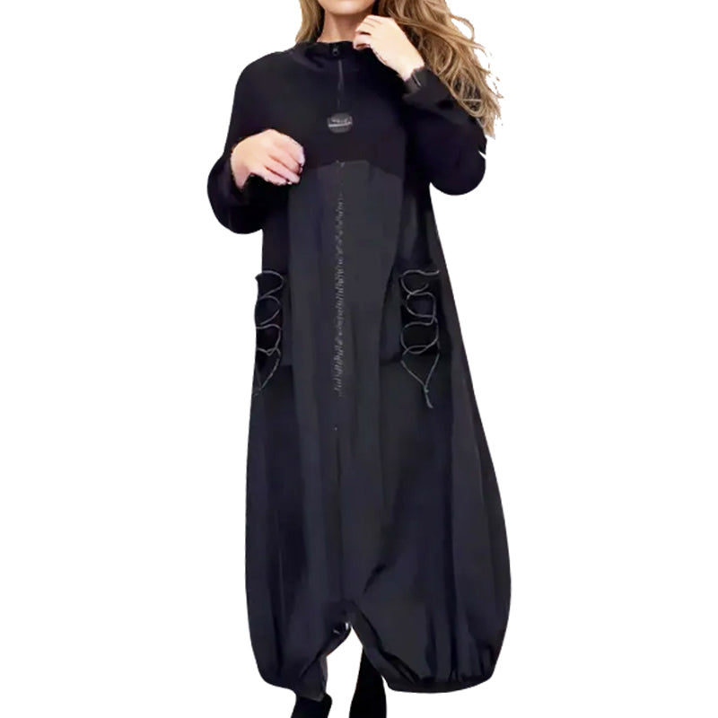 Mockneck Long Sleeve Dress with Drawstring pentagow