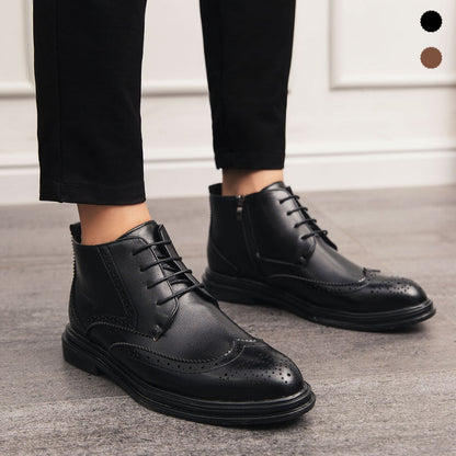 Men's Lace-Up Carved Wingtip Brogue Boots pentagow