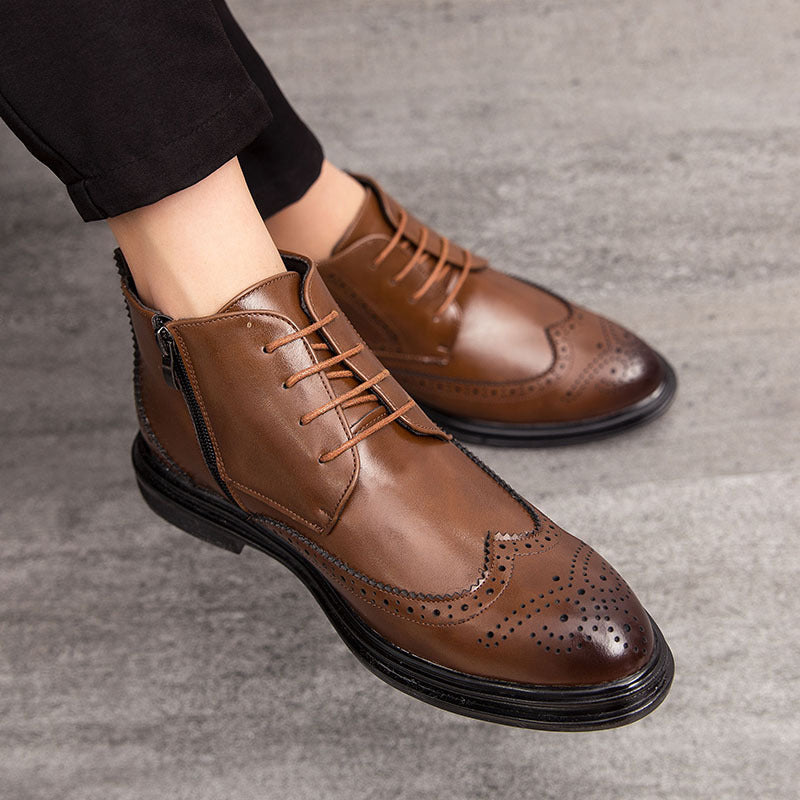 Men's Lace-Up Carved Wingtip Brogue Boots pentagow