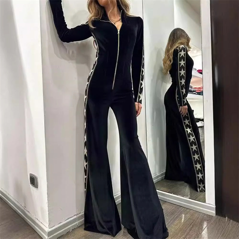 Women's Zip-Up Bell Bottom Jumpsuit pentagow