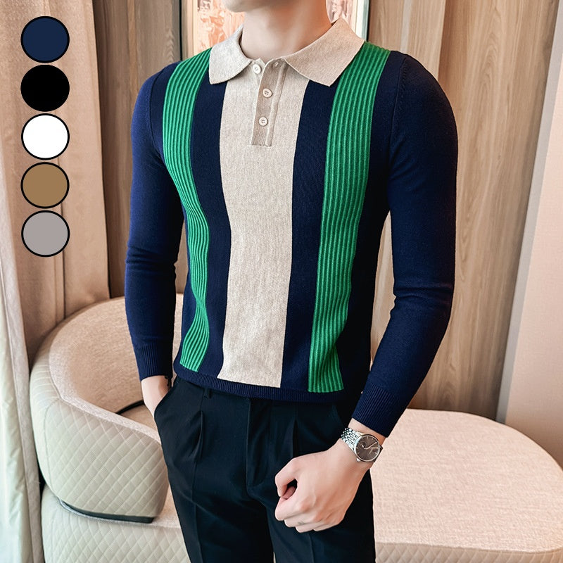 Men’s Lapel Button Front Contrast Color Tops pentagow