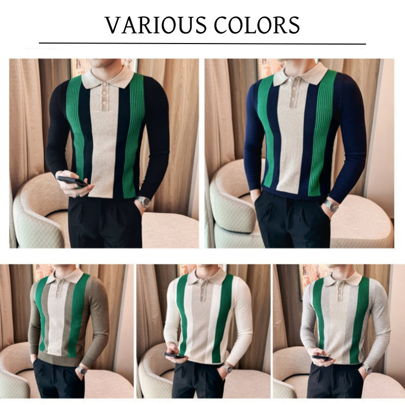 Men’s Lapel Button Front Contrast Color Tops pentagow