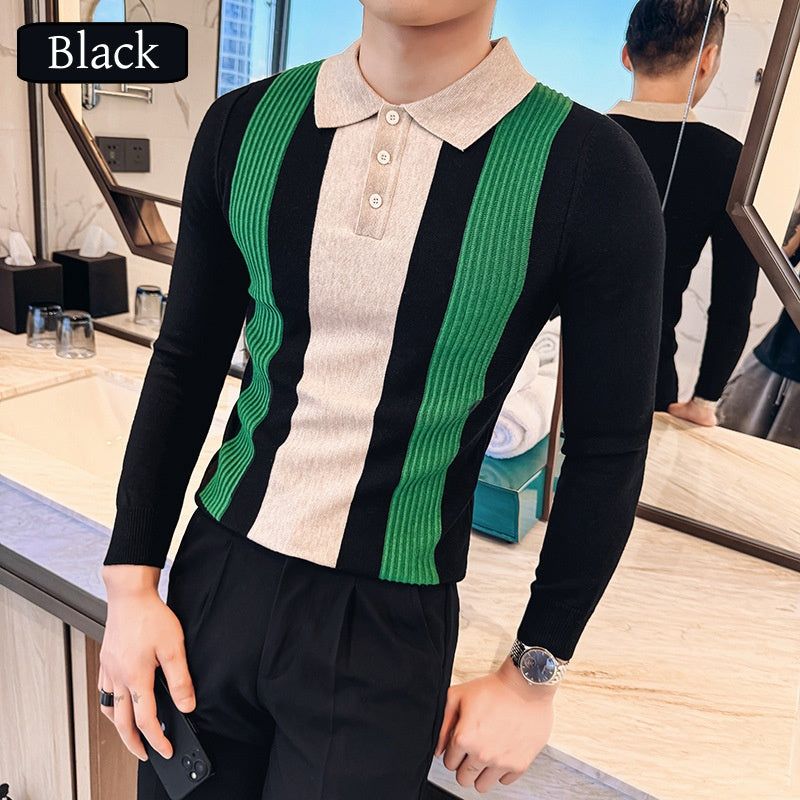 Men’s Lapel Button Front Contrast Color Tops pentagow