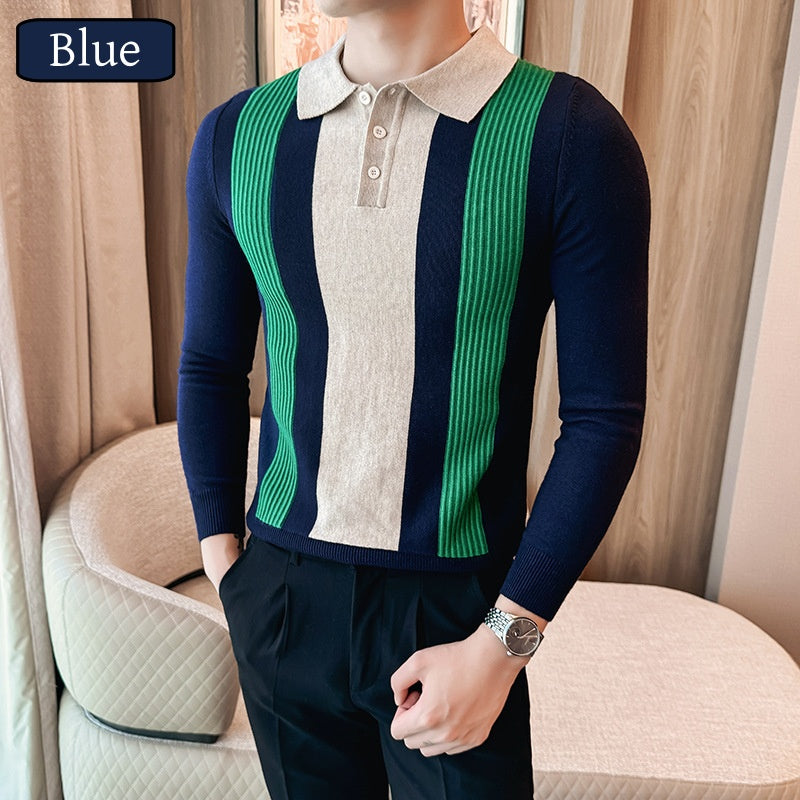 Men’s Lapel Button Front Contrast Color Tops pentagow