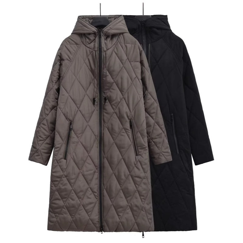 Women's Long Quilted Hooded Zip Up Coat pentagow