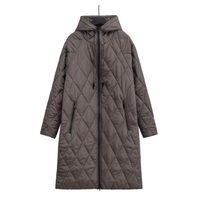 Women's Long Quilted Hooded Zip Up Coat pentagow