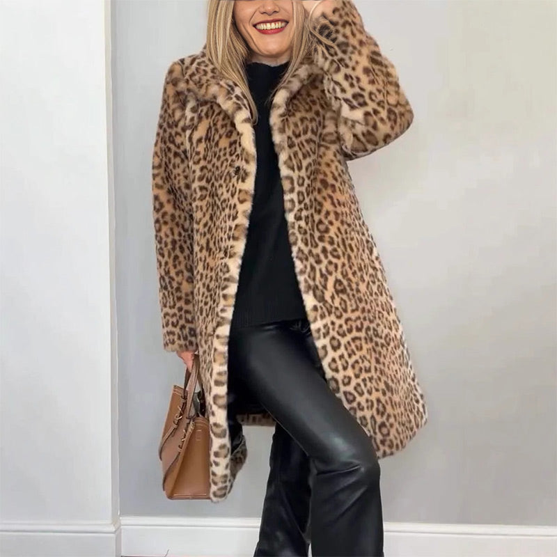 Women's Leopard Print Mid-Length Jacket pentagow