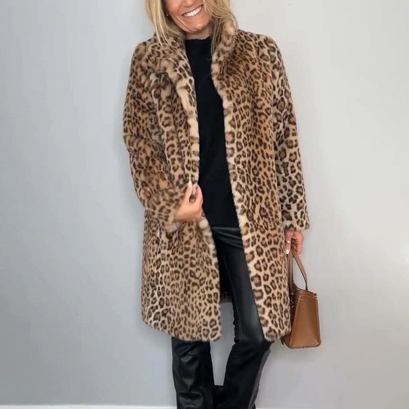 Women's Leopard Print Mid-Length Jacket pentagow