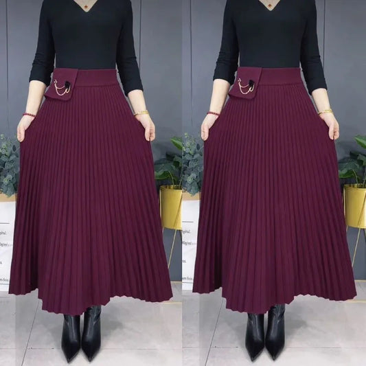 Elegant Solid Color Soft Pleated A-Line Skirt pentagow