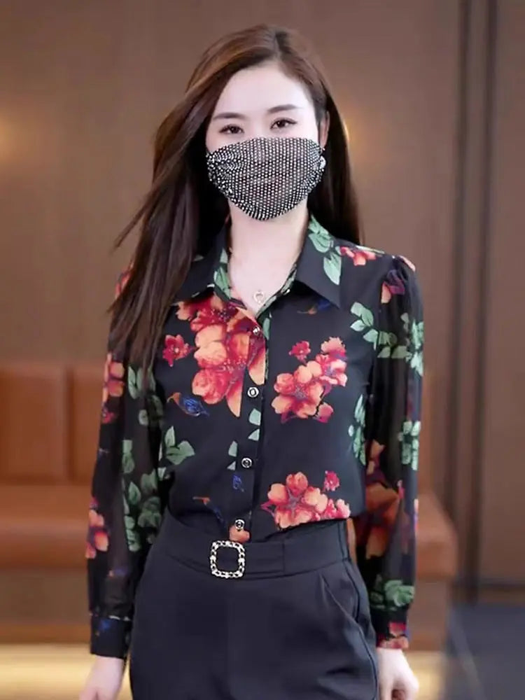 Blommig chiffongskjorta för kvinnor pentagow
