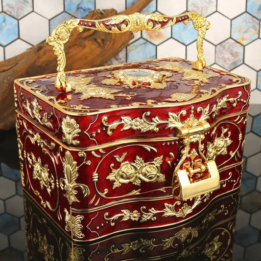 Handgjord vintage utsökt high-end förvaringsbox för smycken i tre lager pentagow