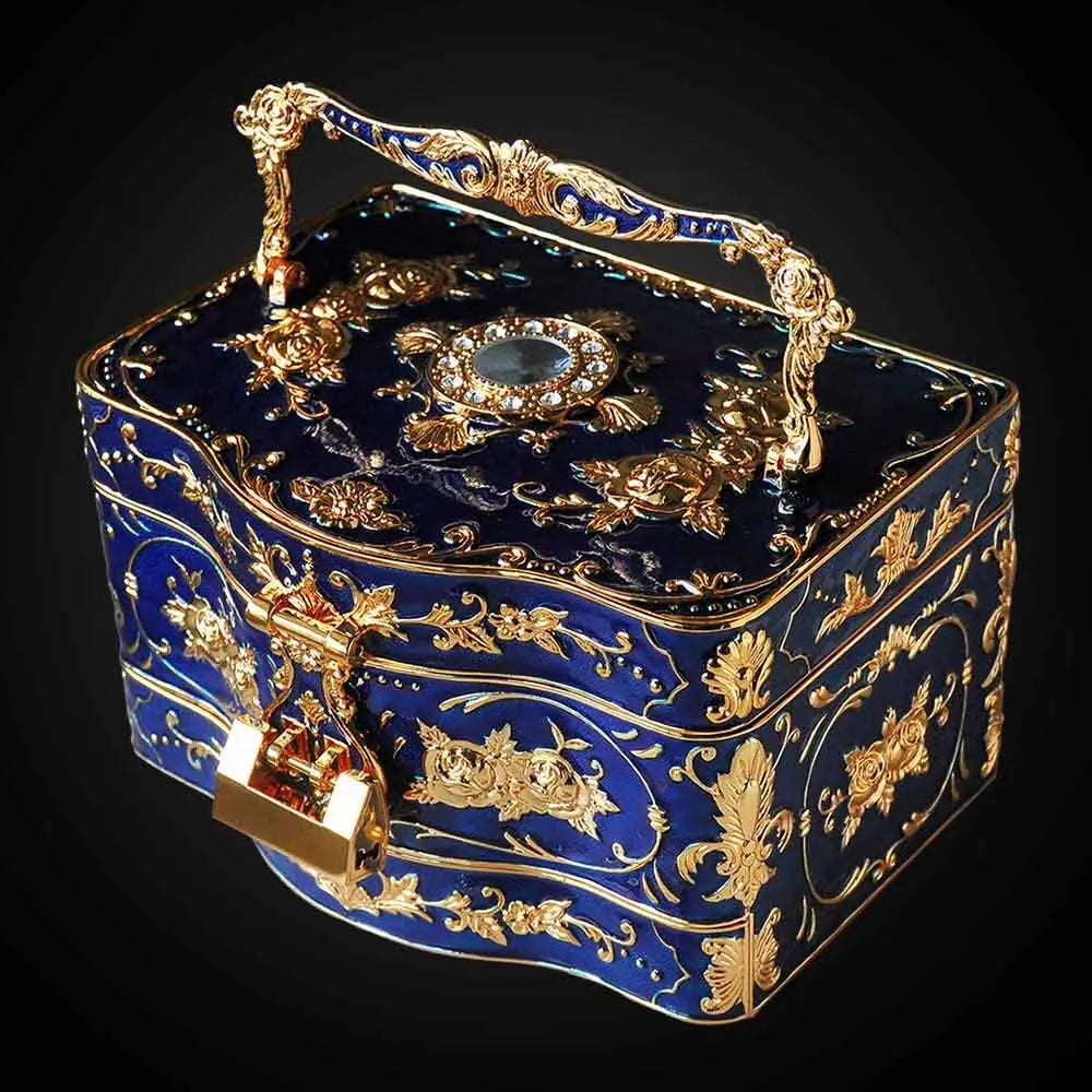 Handgjord vintage utsökt high-end förvaringsbox för smycken i tre lager pentagow