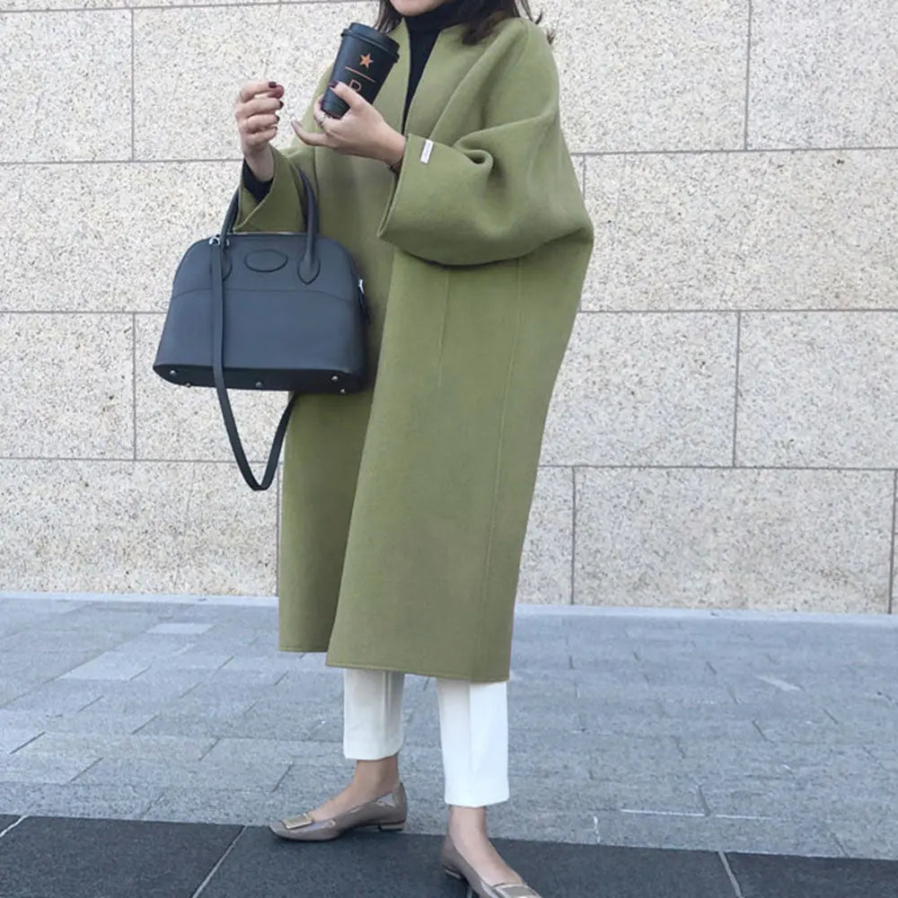 Bästa present-vinter kvinnors eleganta modefast färg lång kappa pentagow