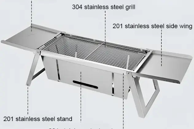 🎅Christmas Grill ： Bärbar vikning av rostfritt stål camping grill rekt pentagow