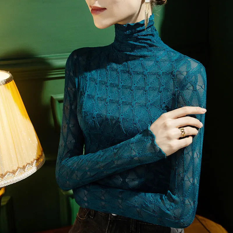 Chic Turtleneck Lace Bottoming Shirt - Best Gift for Her pentagow