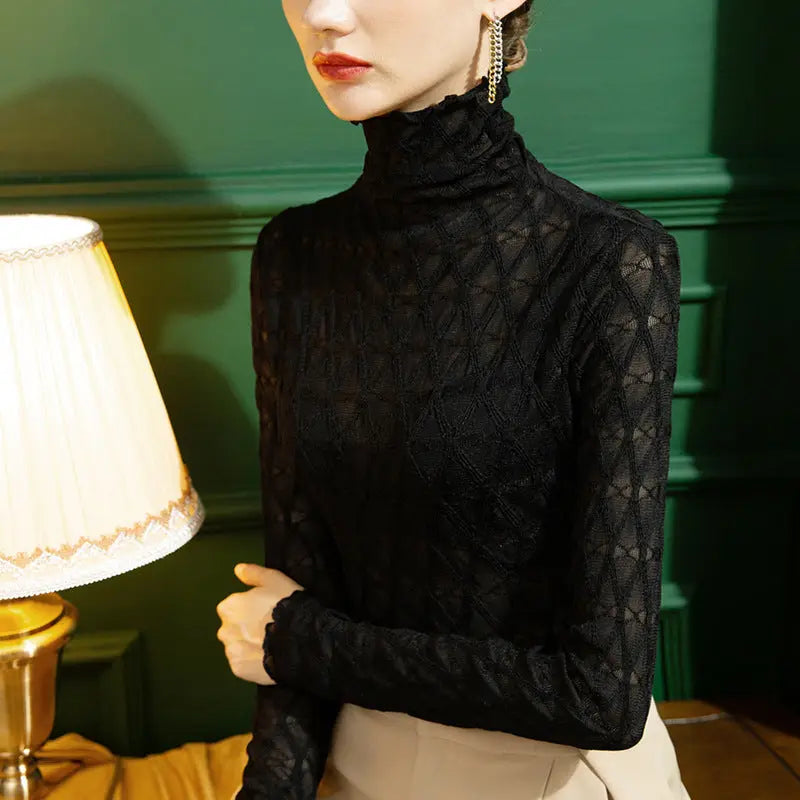 Chic Turtleneck Lace Bottoming Shirt - Best Gift for Her pentagow