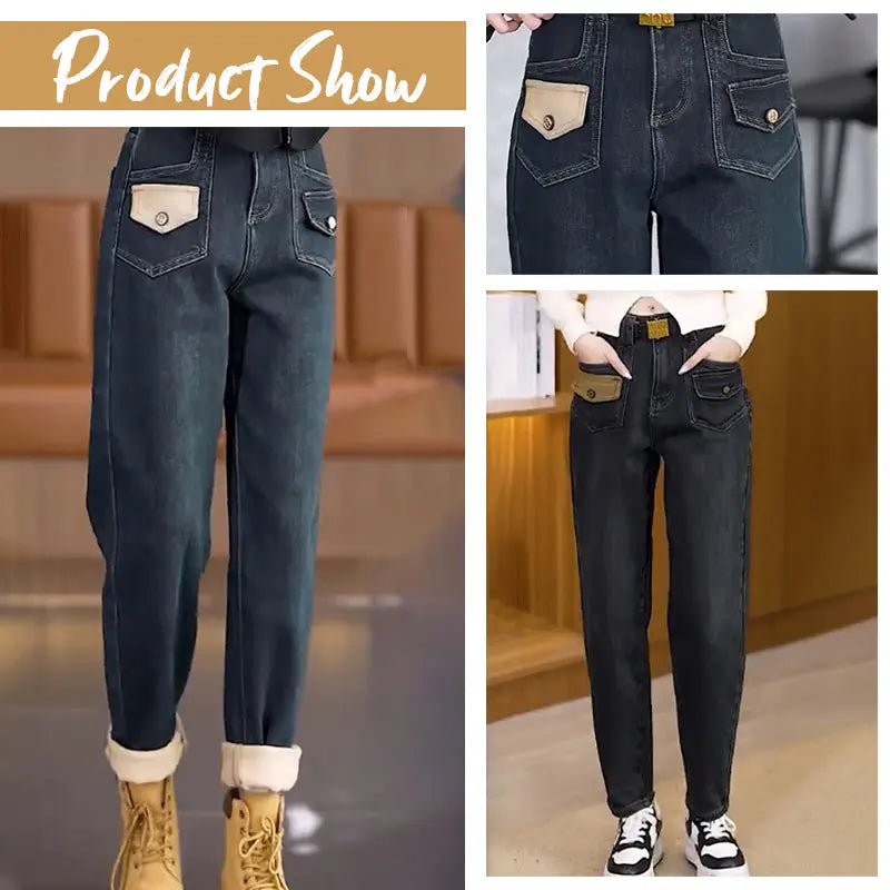 [Bästa present till hennes] kvinnliga fauxfleece -jeans pentagow