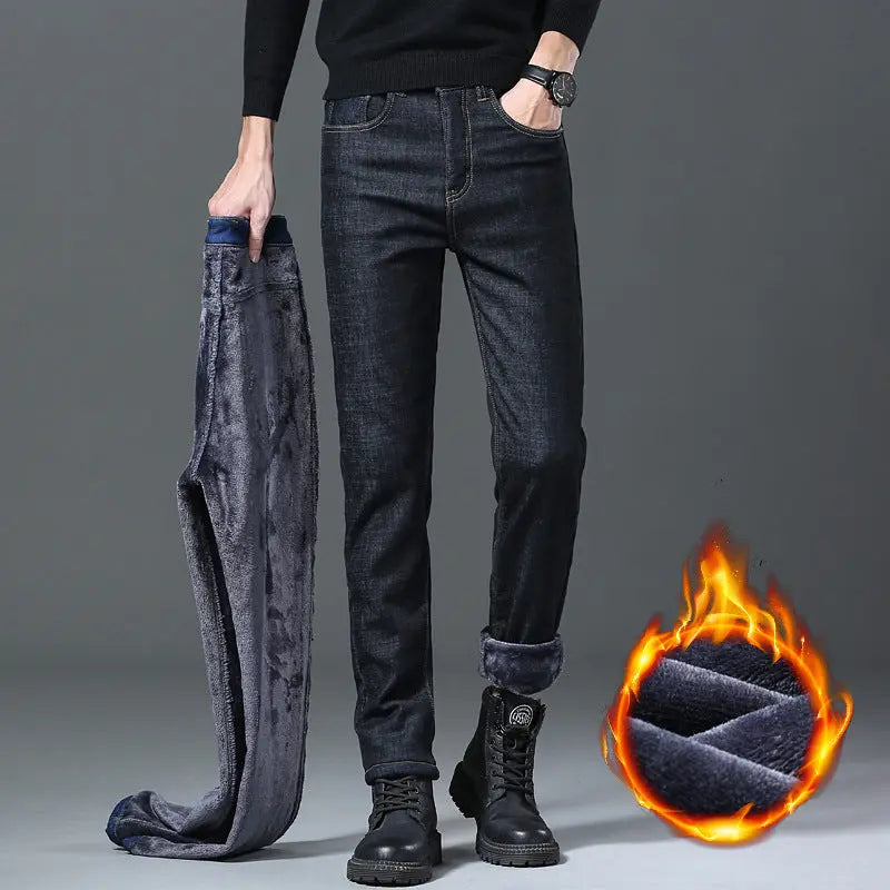 [Winter Gift] Men's Stretch High midja faux Velvet fodrade varma jeans pentagow