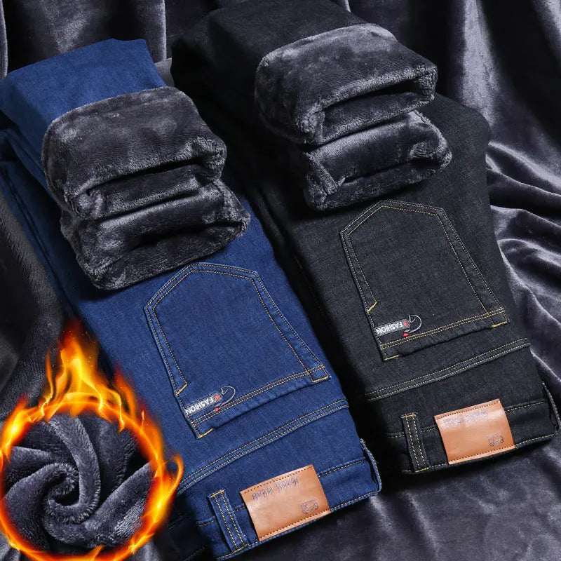 [Winter Gift] Men's Stretch High midja faux Velvet fodrade varma jeans pentagow