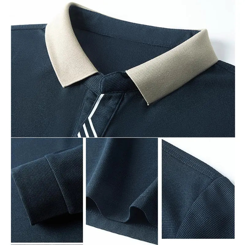 🔥köp 2 gratis frakt🔥men's Business Casual Solid Color Lapel Base T-shirt pentagow